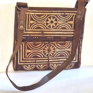 Antique Handmade Hide Leather Messenger Crossbody Bag Morrocan Style Embroidery